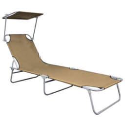Berkfield Folding Sun Lounger With Canopy Taupe Aluminium - thumbnail 3