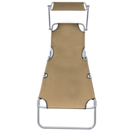Berkfield Folding Sun Lounger With Canopy Taupe Aluminium - thumbnail 2