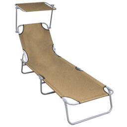 Berkfield Folding Sun Lounger With Canopy Taupe Aluminium - thumbnail 1