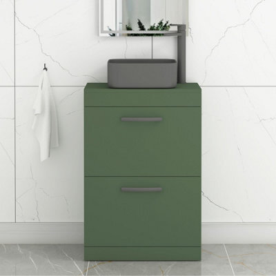 Royal Bathrooms Turin 800mm Freestanding Bathroom Vanity Unit With Sink 2 Drawer Matt Green & Art Square Countertop Basin - image 1