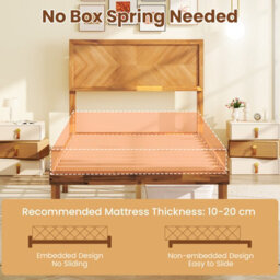 Costway Acacia Wood Bed Frame W/ Headboard No Box Spring Needed Single Size, Caramel - thumbnail 8