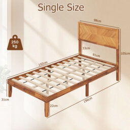 Costway Acacia Wood Bed Frame W/ Headboard No Box Spring Needed Single Size, Caramel - thumbnail 2