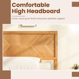 Costway Acacia Wood Bed Frame W/ Headboard No Box Spring Needed Single Size, Caramel - thumbnail 7