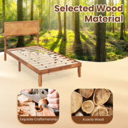 Costway Acacia Wood Bed Frame W/ Headboard No Box Spring Needed Single Size, Caramel - thumbnail 6