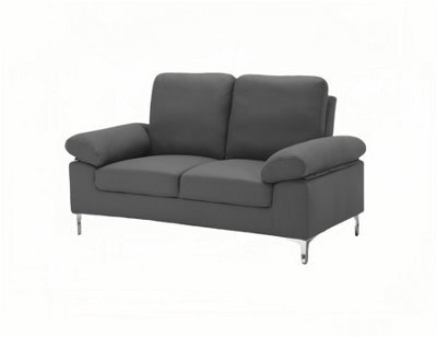 Kosy Koala Modern Two Seater Sofa Grey Fabric With Chrome Feet - Comfortable Couch With Cushion For Living Room, Bedroom Or Office - image 1
