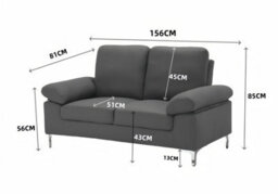 Kosy Koala Modern Two Seater Sofa Grey Fabric With Chrome Feet - Comfortable Couch With Cushion For Living Room, Bedroom Or Office - thumbnail 2