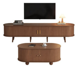 Btm Tv Stand Coffee Table Set Dark Walnut Mdf Tv Unit With 2 Drawers Sliding Doors Fits 70 Inch Tv - thumbnail 9