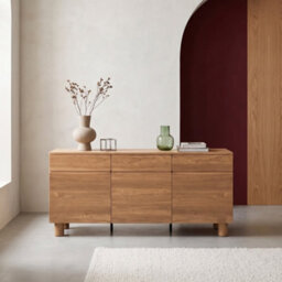 Sweeek - Sideboard 3 Drawers 3 Doors Wood Decor Hazel Wood Effect 160X40X73 Cm - Ayana - thumbnail 1