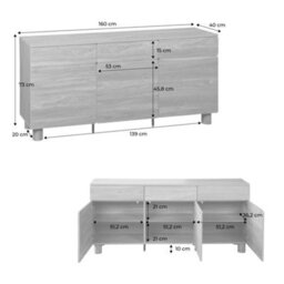 Sweeek - Sideboard 3 Drawers 3 Doors Wood Decor Hazel Wood Effect 160X40X73 Cm - Ayana - thumbnail 5