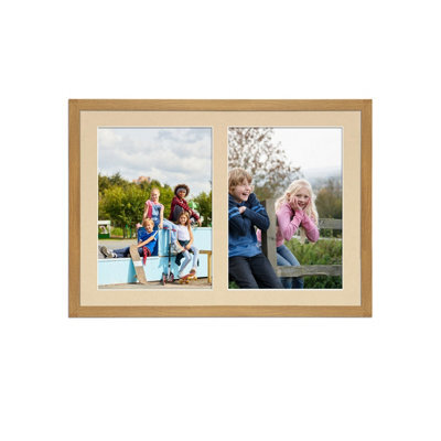AK Frames 20X14 Oak Sleek Multi Photo Frame With Ivory Mount - Holds 2 Apertures (2X) A4 Photos - image 1