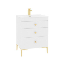 Royal Bathrooms Royal Bathroom Verona 600mm Gloss White 3-Drawer Floor Standing Bathroom Vanity Unit With Ceramic Basin & Brushed Brass Knob - thumbnail 6