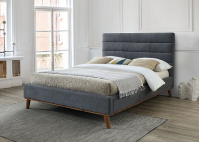 Save On Goods UK 5Ft King Size Grey Soft Velvet Fabric Upholstered Bed Frame Bedstead Dark Grey - image 1