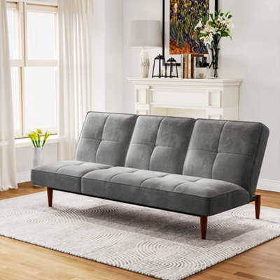 Living And Home Grey 3 Seater Faux Suede Sofa Bed Convertible Chaise Lounge Couch With Wood Legs - image 1