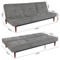Living And Home Grey 3 Seater Faux Suede Sofa Bed Convertible Chaise Lounge Couch With Wood Legs - thumbnail 6