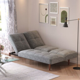 Living And Home Grey 3 Seater Faux Suede Sofa Bed Convertible Chaise Lounge Couch With Wood Legs - thumbnail 2