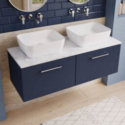 Balterley Bramshall 1200mm Wall Hung 2 Drawer Vanity Unit & Laminate Worktop For Spacious Modern Bathroom Storage - Midnight Blue - thumbnail 3