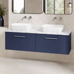 Balterley Bramshall 1200mm Wall Hung 2 Drawer Vanity Unit & Laminate Worktop For Spacious Modern Bathroom Storage - Midnight Blue - thumbnail 4