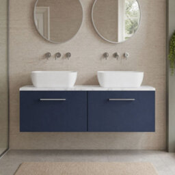 Balterley Bramshall 1200mm Wall Hung 2 Drawer Vanity Unit & Laminate Worktop For Spacious Modern Bathroom Storage - Midnight Blue - thumbnail 2