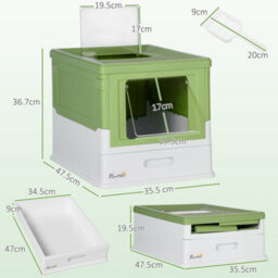 Pawhut Hooded Cat Litter Box, Pet Toilet W/ Scoop, Tray - Light Green - thumbnail 3