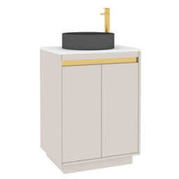 Royal Bathrooms Orion 600mm Warm Taupe Floor Standing Plain White Countertop Vanity Unit 2 Door With Art Round Basin & Brushed Brass Accent Trim - thumbnail 6