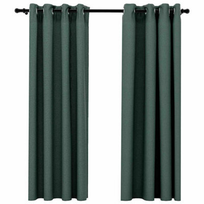 Berkfield Premium Linen-Look Blackout Curtains With Grommets 2Pcs Green 140X175Cm