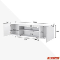 180Cm Modern High Gloss Tv Unit Cabinet Stand White Storage Door With Led Lights - thumbnail 2