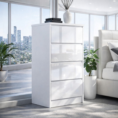 Harmin Handleless High Gloss 4 Drawer White Chest Of Drawers - H99Cm X W40Cm - image 1