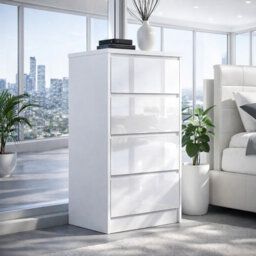 Harmin Handleless High Gloss 4 Drawer White Chest Of Drawers - H99Cm X W40Cm - thumbnail 1