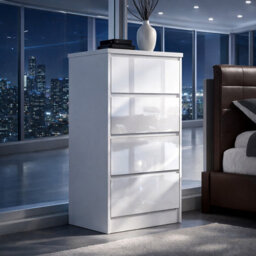 Harmin Handleless High Gloss 4 Drawer White Chest Of Drawers - H99Cm X W40Cm - thumbnail 2