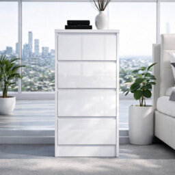 Harmin Handleless High Gloss 4 Drawer White Chest Of Drawers - H99Cm X W40Cm - thumbnail 3