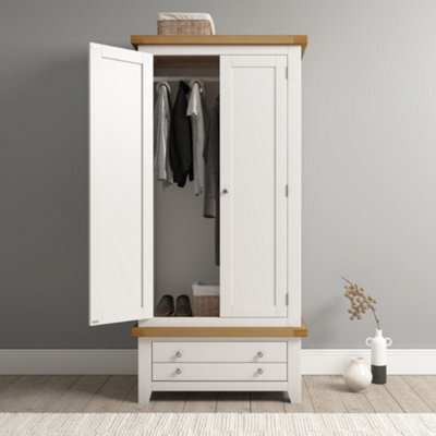 Seconique Windsor 2 Door 1 Drawer Wardrobe Ivory With Oak Trim Part Assembled - image 1