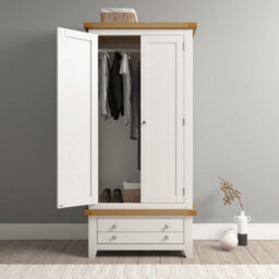 Seconique Windsor 2 Door 1 Drawer Wardrobe Ivory With Oak Trim Part Assembled