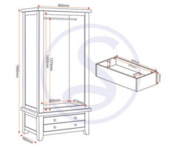 Seconique Windsor 2 Door 1 Drawer Wardrobe Ivory With Oak Trim Part Assembled - thumbnail 4