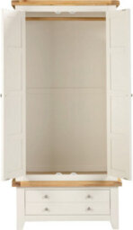 Seconique Windsor 2 Door 1 Drawer Wardrobe Ivory With Oak Trim Part Assembled - thumbnail 3
