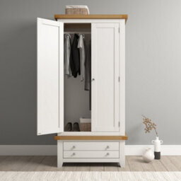 Seconique Windsor 2 Door 1 Drawer Wardrobe Ivory With Oak Trim Part Assembled - thumbnail 8