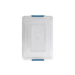 Set Of 3  50L Clear Plastic Storage Boxes With Blue Clip Lids  Stackable, Durable And Ideal For Home, Office Or Garage Use - thumbnail 2