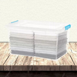 Set Of 3  50L Clear Plastic Storage Boxes With Blue Clip Lids  Stackable, Durable And Ideal For Home, Office Or Garage Use - thumbnail 7
