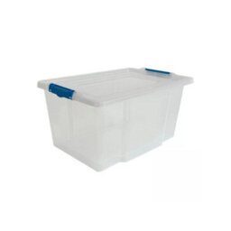 Set Of 3  50L Clear Plastic Storage Boxes With Blue Clip Lids  Stackable, Durable And Ideal For Home, Office Or Garage Use - thumbnail 1