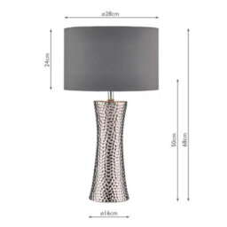 Xample Bokara Hammered Silver Ceramic Table Lamp With Grey Satin Shade E27 Bulb Modern Metallic Glazed Finish Lighting - thumbnail 2