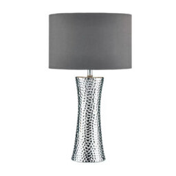 Xample Bokara Hammered Silver Ceramic Table Lamp With Grey Satin Shade E27 Bulb Modern Metallic Glazed Finish Lighting - thumbnail 3