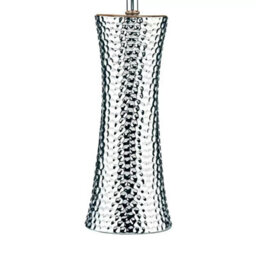 Xample Bokara Hammered Silver Ceramic Table Lamp With Grey Satin Shade E27 Bulb Modern Metallic Glazed Finish Lighting - thumbnail 4
