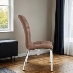6X Eterno Faux Leather Luxurious Cappuccino Dining Chairs With Silver Legs - thumbnail 3
