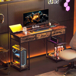 Homcom Computer Writing Desk With Power Outlets, Drawers, Shelves, Brown - thumbnail 9