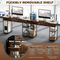 Homcom Computer Writing Desk With Power Outlets, Drawers, Shelves, Brown - thumbnail 6