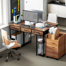 Homcom Computer Writing Desk With Power Outlets, Drawers, Shelves, Brown - thumbnail 8