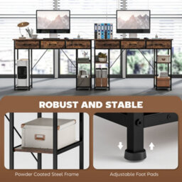 Homcom Computer Writing Desk With Power Outlets, Drawers, Shelves, Brown - thumbnail 7