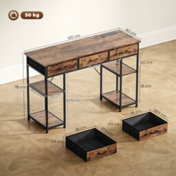Homcom Computer Writing Desk With Power Outlets, Drawers, Shelves, Brown - thumbnail 3