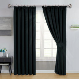 Ameha Black Blackout Eyelet Curtains Ready Made Ring Top Thermal Insulated Heavy Thick Curtain 66''x90'' Bedroom Living Room Uk - thumbnail 2