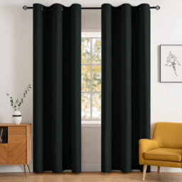 Ameha Black Blackout Eyelet Curtains Ready Made Ring Top Thermal Insulated Heavy Thick Curtain 66''x90'' Bedroom Living Room Uk - thumbnail 3