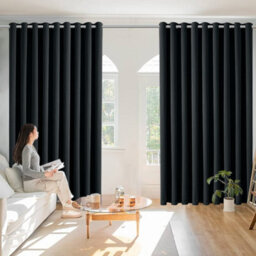 Ameha Black Blackout Eyelet Curtains Ready Made Ring Top Thermal Insulated Heavy Thick Curtain 66''x90'' Bedroom Living Room Uk - thumbnail 1